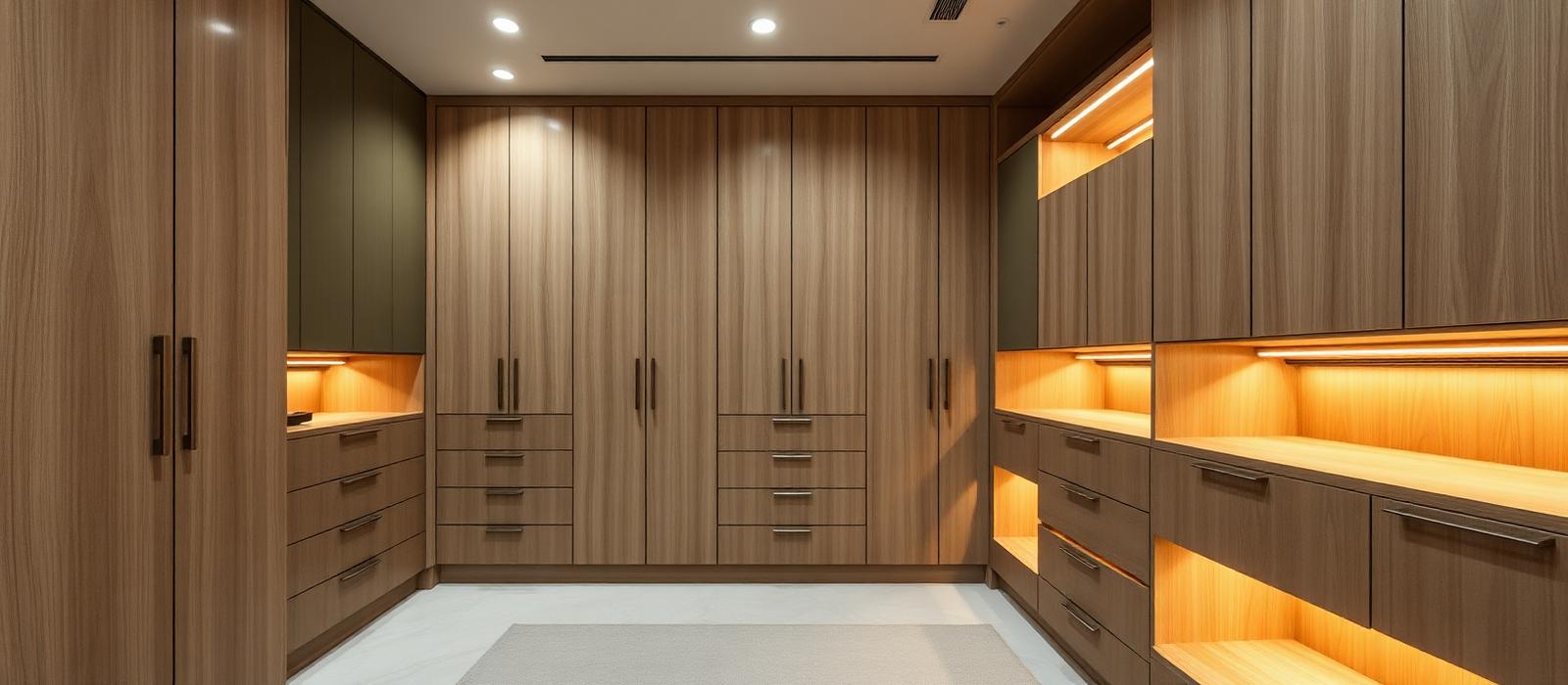 Closet planejado com iluminação integrada